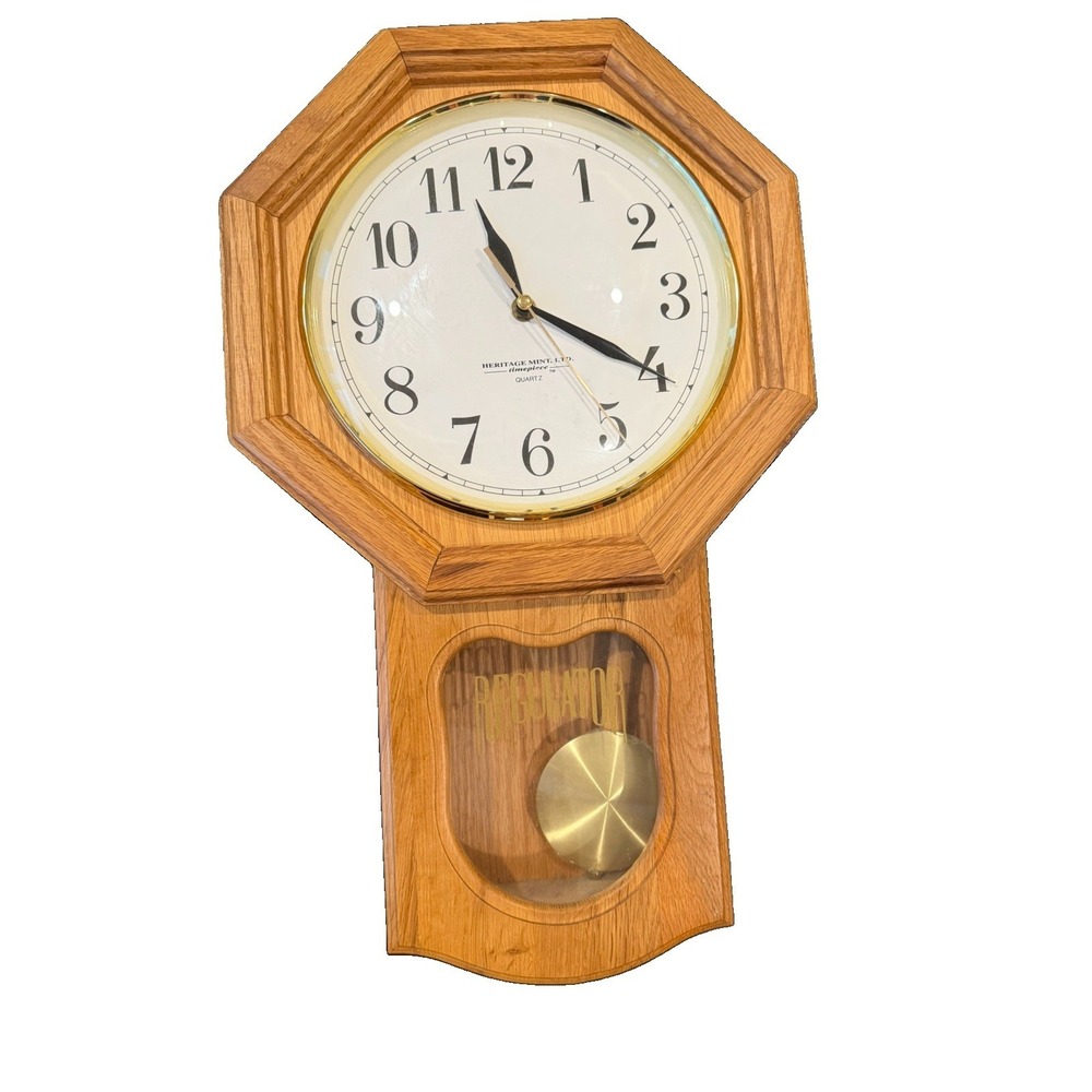 Heritage Mint Ltd Regulator Wall Clock Oak Wood Octagon Quartz Pendulum 20 inch